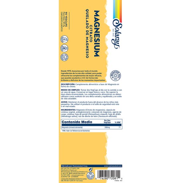 Citrato de Magnesio 400 mg 180 cápsulas, Solaray - Imagen 2
