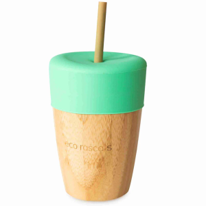 Vaso de Bambú Verde 240 ml con tapa y 2 pajitas, Eco Rascals