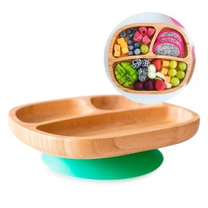 Plato de Bambú con Ventosa Verde Toddler, Eco Rascals