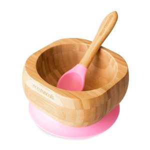 Bowl de Bambú con ventosa y cuchara Rosa, Eco Rascals