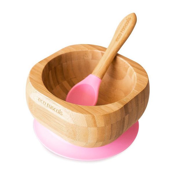Bowl de Bambú con ventosa y cuchara Rosa, Eco Rascals