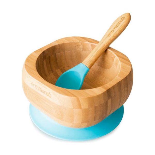 Bowl de Bambú con ventosa y cuchara Azul, Eco Rascals