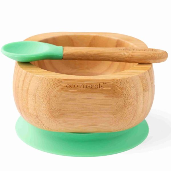 Bowl de Bambú con ventosa y cuchara Verde, Eco Rascals