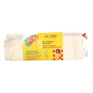 Bolsas de Algodón Orgánico Reutilizables Grandes 5 ud, Ah! Table