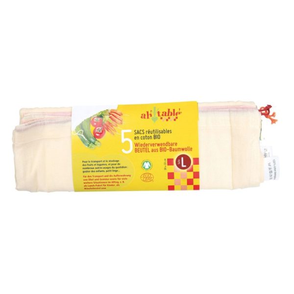 Bolsas de Algodón Orgánico Reutilizables Grandes 5 ud, Ah! Table
