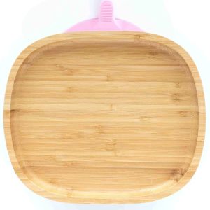 Plato de Bambú Toddler sin secciones Rosa con ventosa, Eco Rascals