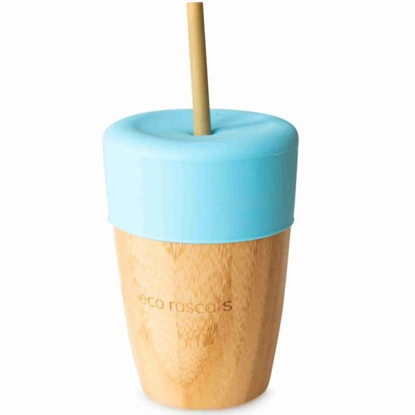 Vaso de Bambú Azul 240 ml con tapa y 2 pajitas, Eco Rascals