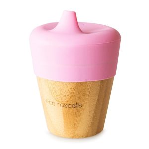 Vaso de Bambú Rosa 190 ml con tapa, Eco Rascals